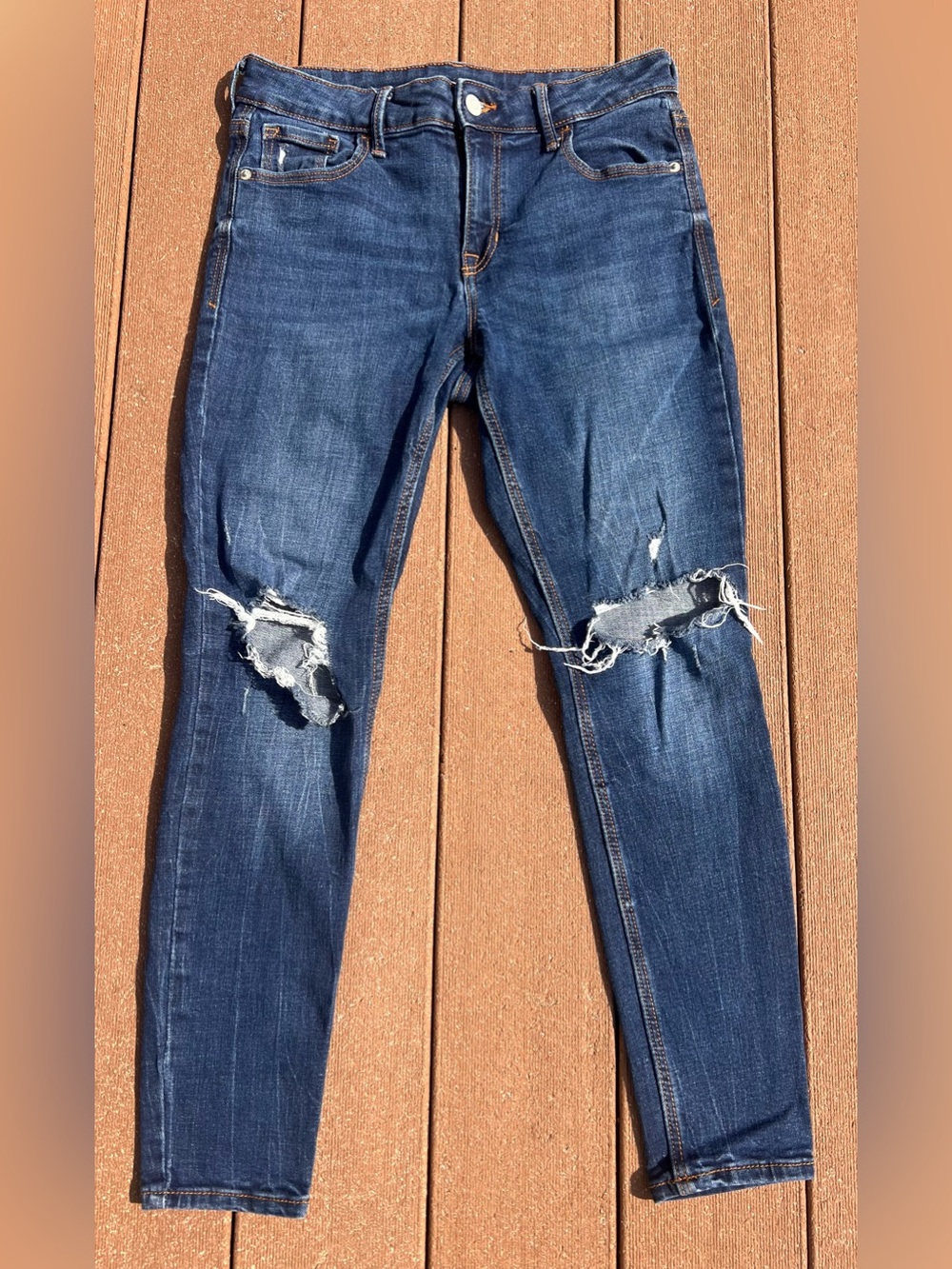 Old Navy Dark Blue Distressed Skinny Jeans